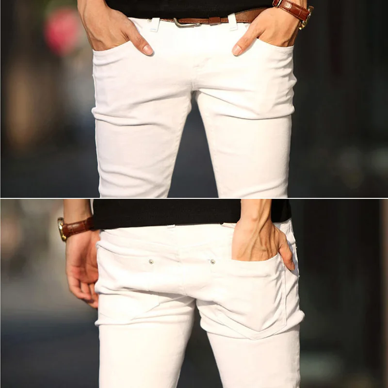 Droppshiping мужские повседневные чистые красивые Молодежные узкие брюки, зауженные штаны, белые черные BFJ55