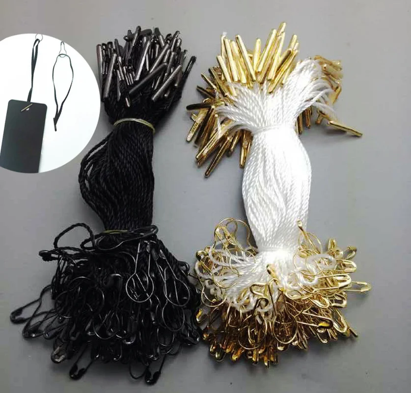 500 PCS Premade Hang Tag Cord with Safety Pin Garment Ring Swing Tag