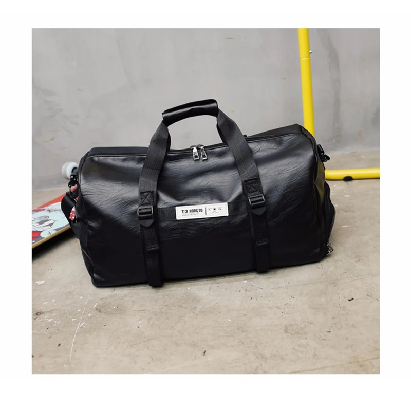  Personality Men's Black Sports Bag PU Leather Simple Multi-function Large Capacity Fitness Bag - 33010612999