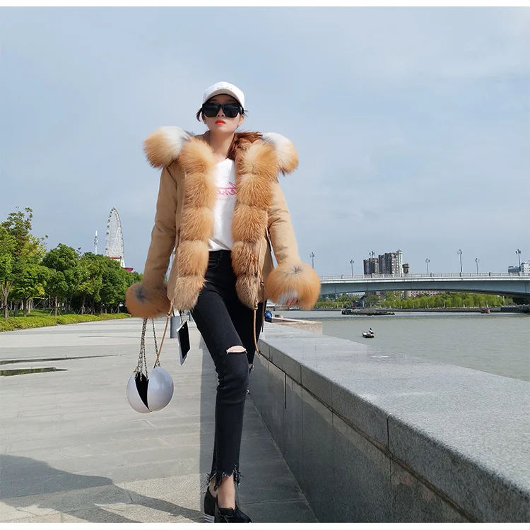 Европейская Новая женская зимняя уличная мода из натурального меха лисы с капюшоном и отстегивающимся искусственным подкладом, пальто, куртки, верхняя одежда женская