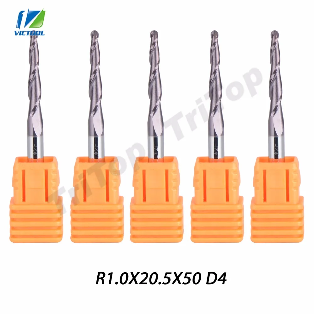 5 шт./лот R1.0* D4* 20,5* 50L* 2F HRC55 длинные карбид-вольфрамовый желобок с покрытием, с конусообразным окончанием, конус, cnc фреза