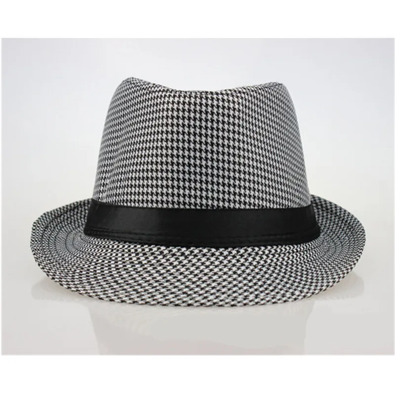 Модные унисекс Plaid Fedora Hat с группа Короткие Лук Брим шляпа джаз Шапки шик в английском Ретро Панама шапки для Для мужчин и Для женщин