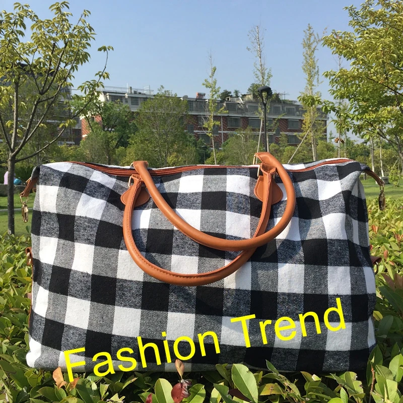 

10pcs/lot New design fashion high quality monogrammed high capacity buffalo plaid weekender bags travel duffle bag