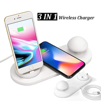 

3 in 1 Wireless Charger with Mushroom Night Light Universal Charging Dock Station For All Qi-Enabled Phones