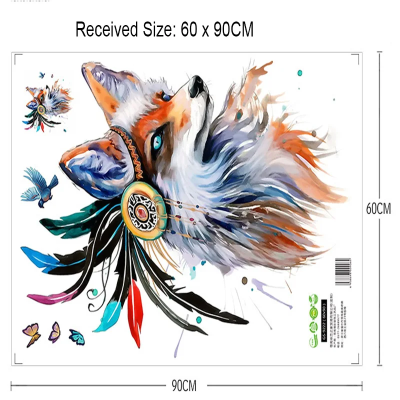 Европейский стиль, ручная роспись, голова волка, цветные настенные наклейки, перо, Бабочка, птицы, Настенная роспись, плакат, домашний декор, настенная графика