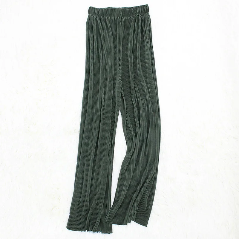 Летние женские штаны, плиссированные Широкие штаны, свободные, длина по щиколотку, эластичный пояс, повседневные длинные уличные брюки, Pantalon Femme - Цвет: Army Green