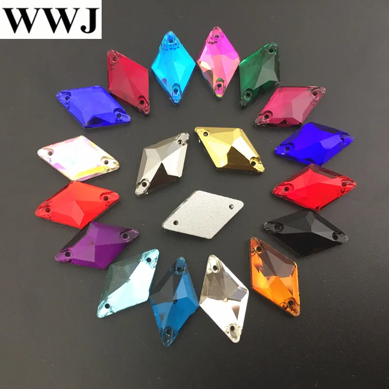 

11x19mm Glass Crystal Rhombus Sew On Stone AB,Siam Red, Color Flatback 2 holes Sewing Jewelry Beads
