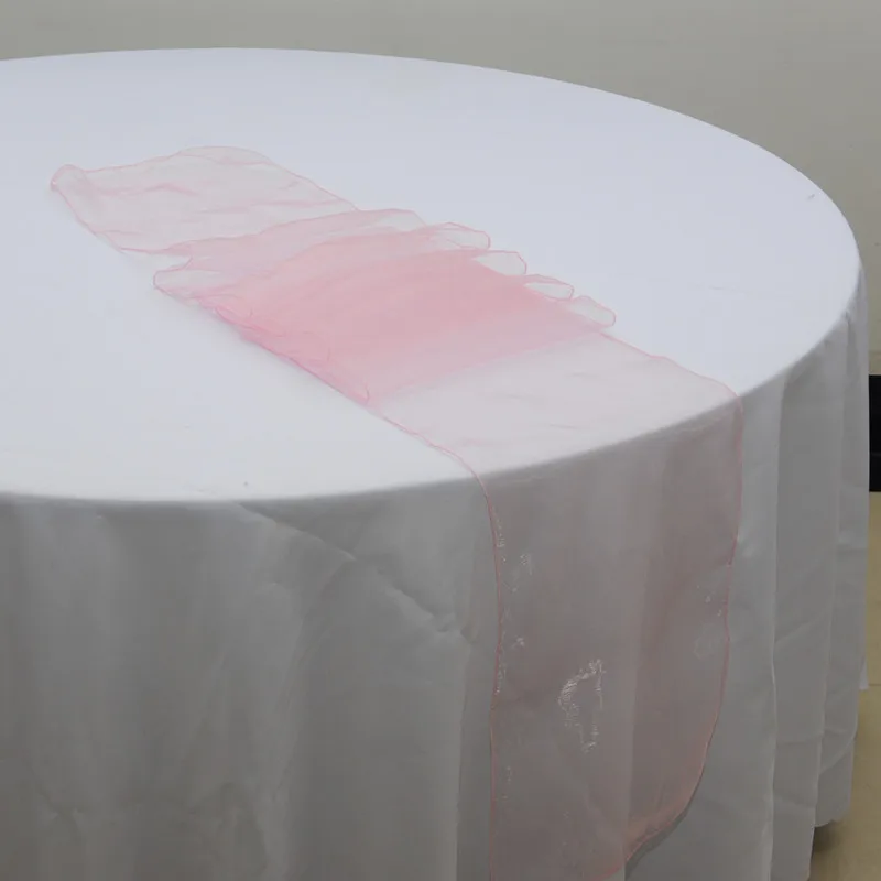 100 шт. 30x275 см Прозрачные скатерти из органзы, тюлевые настольные флаги, марлевые пояса с бантом для вечерние, свадебные украшения стола - Цвет: Pink