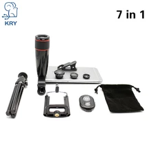 7in1 12x Lenses Mobile Phone Lens Tripod 3 in 1 Fish eye Fisheye Lenses for iPhone 5s Lens 5 6 6s 7 Plus Lens Bluetooth Shutter