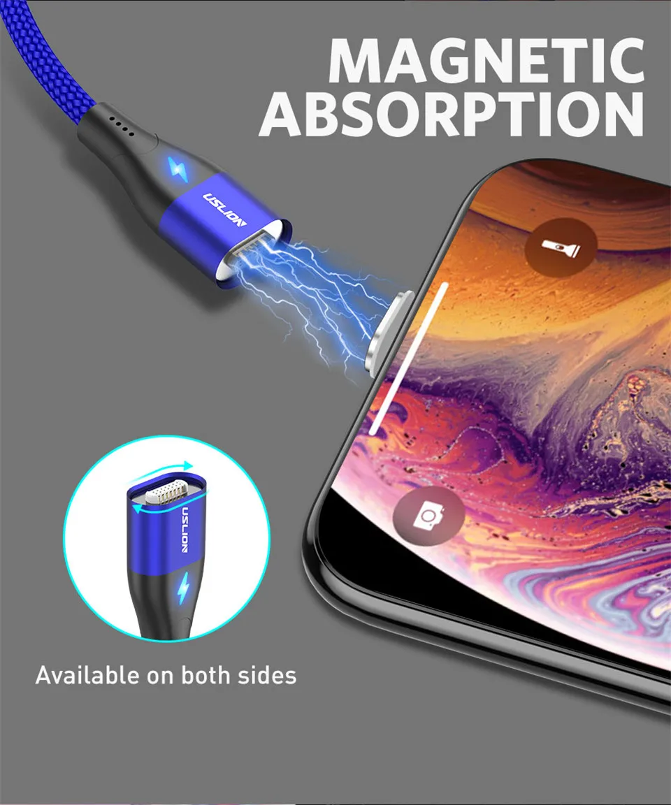 Магнитный кабель для быстрой зарядки USLION 1 м Micro usb type C для iPhone samsung Xiaomi 3A Micro usb type-C Магнитный кабель для зарядки и передачи данных