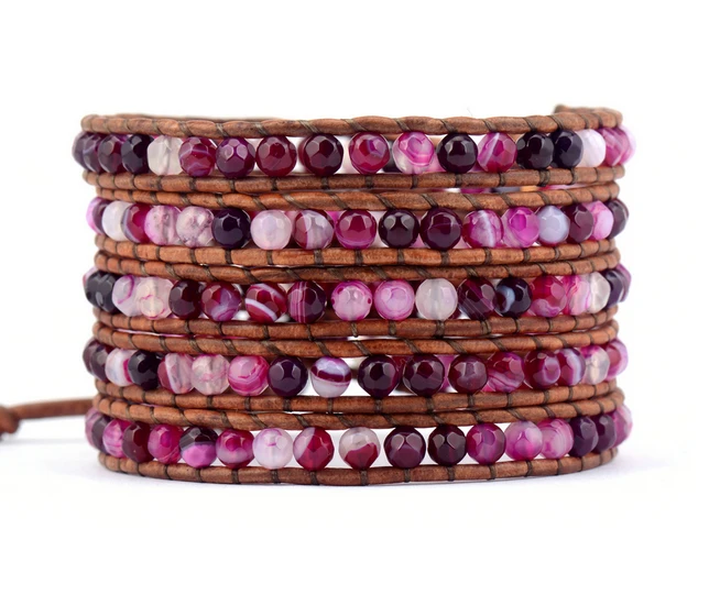 

Designer Bracelets Stripe Onyx 5 Strands Weave Leather Wrap Bracelet Multilayers Natural Stones Bracelet Leather Jewelry