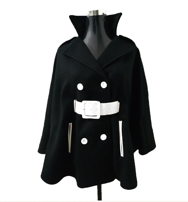 Подиумное черное пончо накидка зимнее пальто модное женское Шерстяное твидовое плотное пальто с рукавами летучая мышь с отложным воротником теплое шерстяное пальто