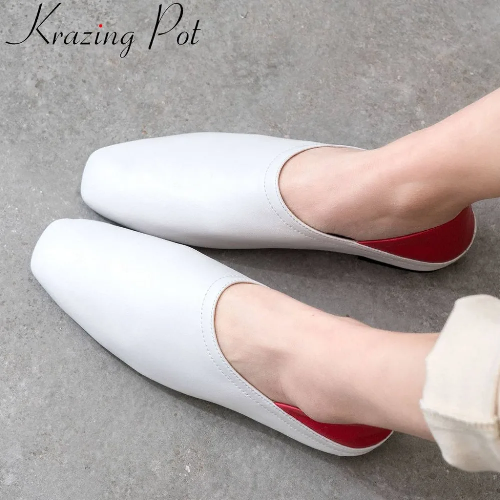 

Vintage mixed colors comfortable soft sheep leather slip on ballet shoes square toe pregnant woman elegant vocation loafers L38
