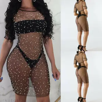 

Women summer fishnet bikini cover up swimwear swimsuit beach dress S-XL