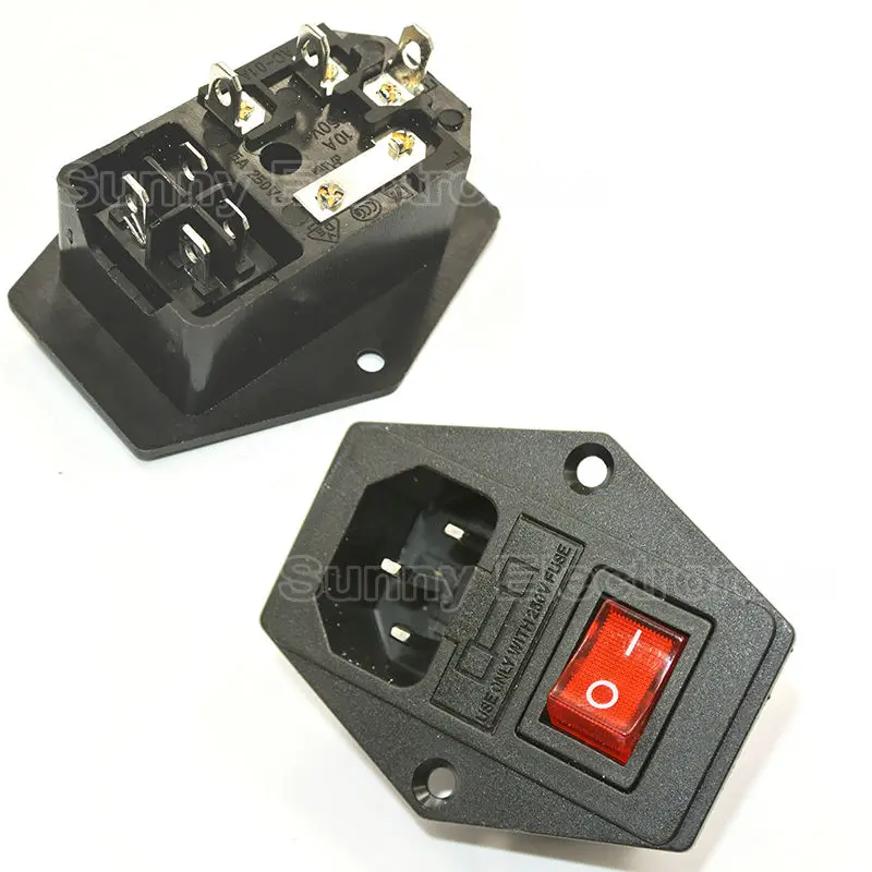 HIGH QUALITY 10A 250V Red Light Power Rocker Switch Fused IEC 320 C14 ...