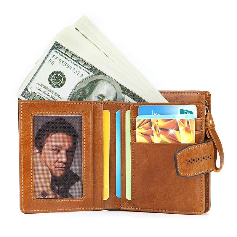 Женский мини-клатч из натуральной кожи с натуральным масляным воском, кошелек с двойным карманом для монет, женский кожаный держатель для карт, кошелек, сумка