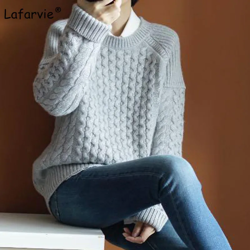 Lafarvie Cashmere Blended Knitted Sweater Women Tops Autumn Winter Thick Warm O-neck Long Sleeve Pullover Female Knitting Jumper Lafarvie Cashmere Blended Knitted Sweater Women Tops Autumn Winter Thick Warm O-neck Long Sleeve Pullover Female Knitting Jumper