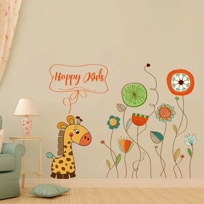 

[Fundecor] giraffe flower leaf dandelion sunflower diy wall stickers home decor living room Toiler Sticker baby room wallpaper