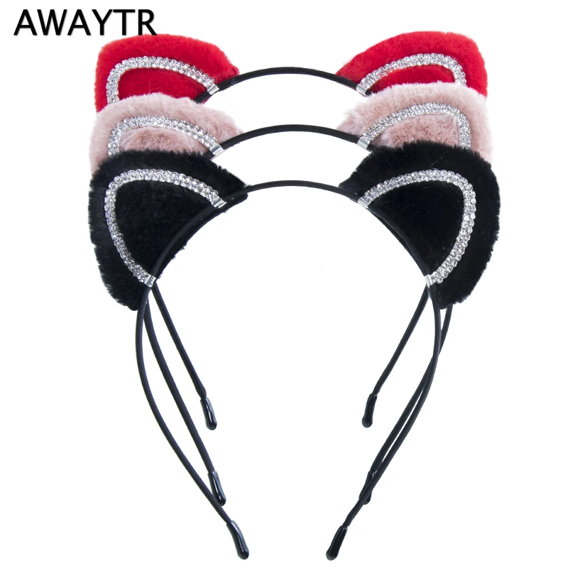 

AWAYTR Cat Ears Crown Tiaras for Women Girls Hair Accessories Fashion Fox Plus Headband Crystal Hairband Festival Headwear