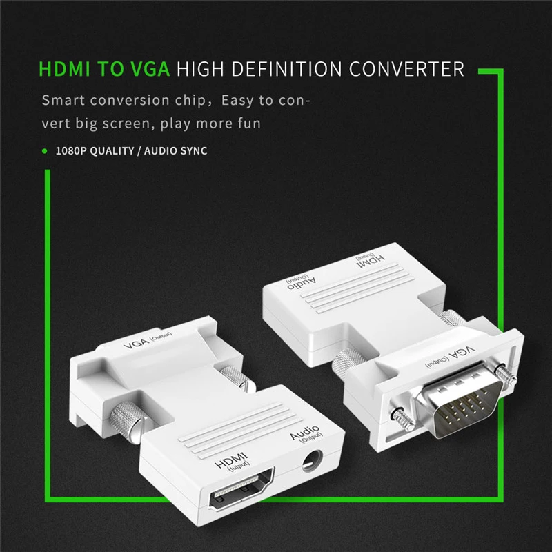 MOOJECAL 1080P HD HDMI to VGA Adapter Digital To Analog Audio Video Converter Cable for PC Laptop TV Box Projector
