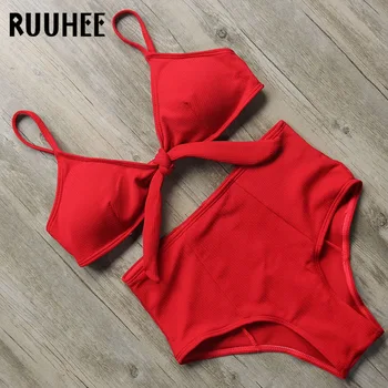 

RUUHEE Bikini 2018 Swimsuit Women Swimwear Bikinis Set Bathing Suit Female High Wait Swimming Suit Push Up Beachwear With Pad