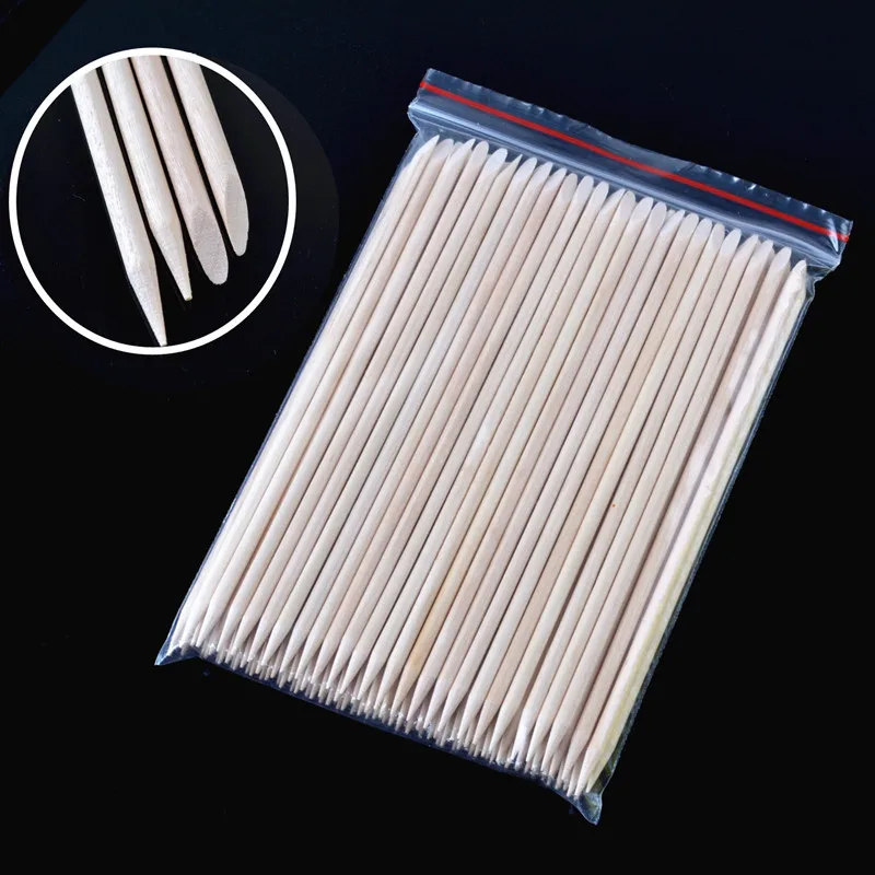 Nuovo 30/50 pz/lotto di Legno Arancione Unghie artistiche Bastone Doppio End Forcella Pelle Morta Cuticola Pusher Remover Pedicure Manicure Strumenti