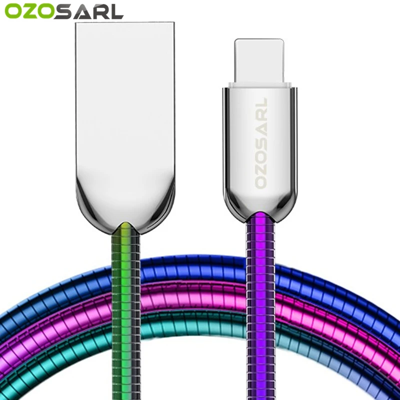 

USB Cable 5V2.4A Fast Charging Metal Braide Type C Micro USB Charger Cable Spring Colorful Wire Cord for iPhone iPad Cable