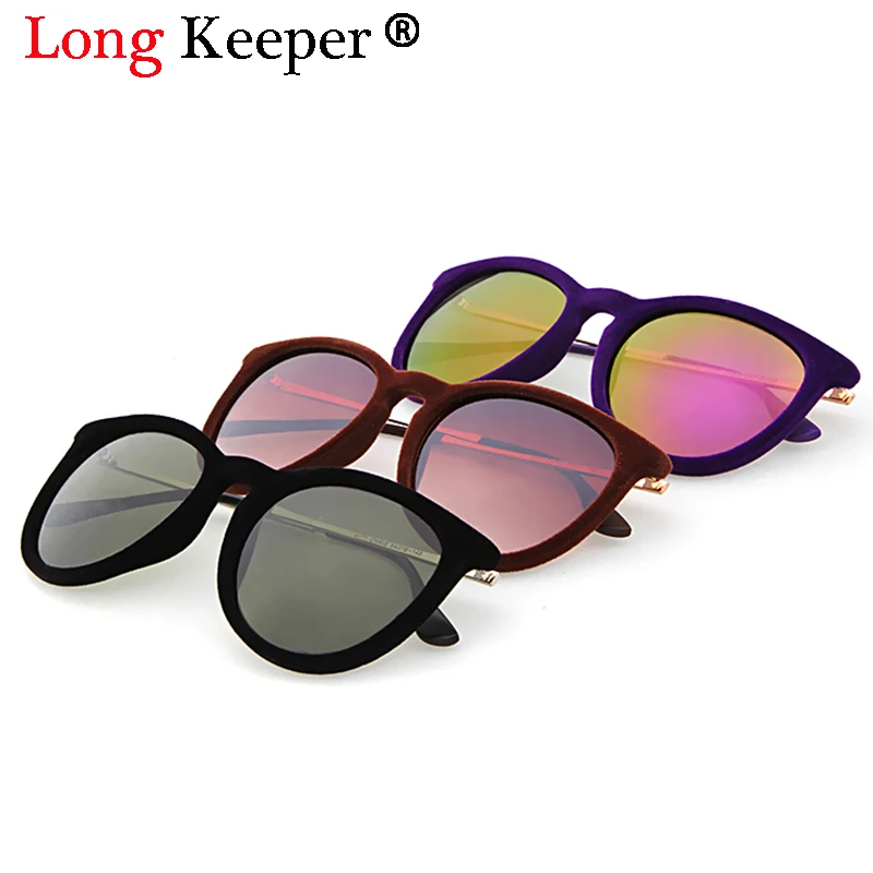 

LongKeeper Brand Design Sunglasses for Women Cat Eye Sun Glasses Oval Velvet Sunglasses Winter Style Oculos De Sol Alloy Leg