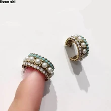 HUANZHI, шикарный стиль, S925 Стерлинговое Серебро, элегантные хрустальные стразы, жемчуг, широкая форма C, маленькие серьги-гвоздики для женщин, девушек, на свадьбу
