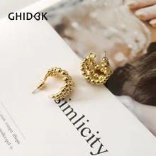 GHIDBK бисерные золотые серьги с половиной обруча для женщин массивные яркие серьги украшения Три многослойные Золотые шарики серьга в виде кольца 19 мм
