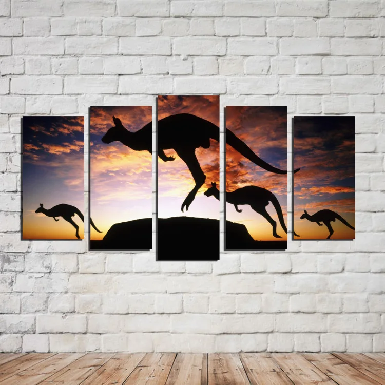 AtFipan Unframed 5 piece Printing Canvas Kangaroo Wall Art Decoration Oil Painting Modular Pictures On the Wall Sitting Room