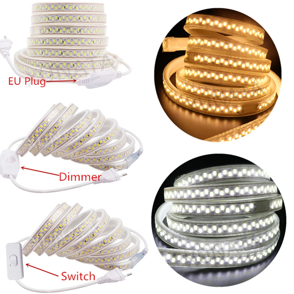 1 м/2 м/10 м/15 м/20 м SMD 5730 AC220V Светодиодная лента гибкая светодиодная 180 светодиодов/м