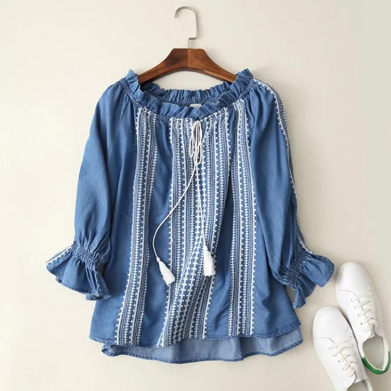 Blusas femininas/женские джинсовые рубашки на осень лето 2018 Повседневная Блузка с