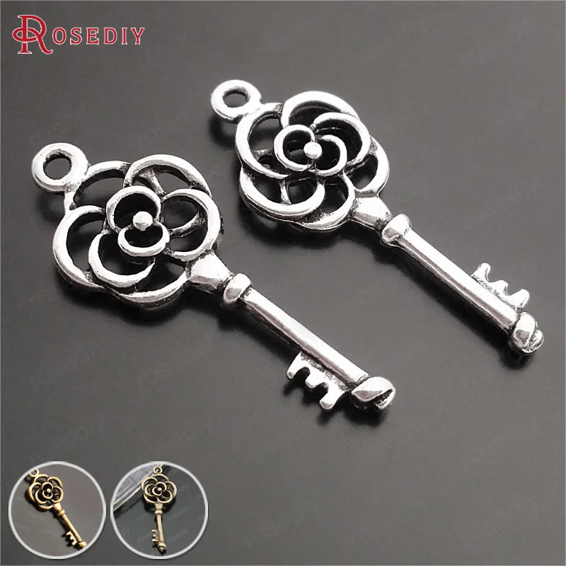 

(29375)30PCS 25x11MM Antique Silver Zinc Alloy Flowers Key Charms Pendants Diy Jewelry Findings Accessories Wholesale