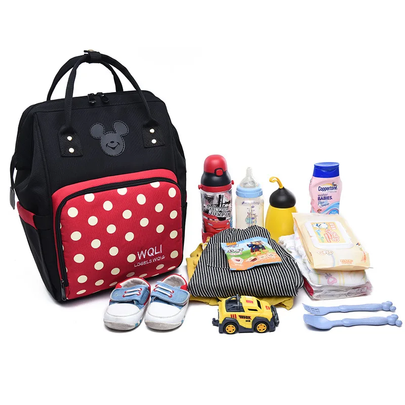 

Fashion Mummy Maternity Nappy Bag cartoon mouse big eye Backpack Stripe Mummy Diaper Bag Minnie Large Capacity caring Nurse Bag
