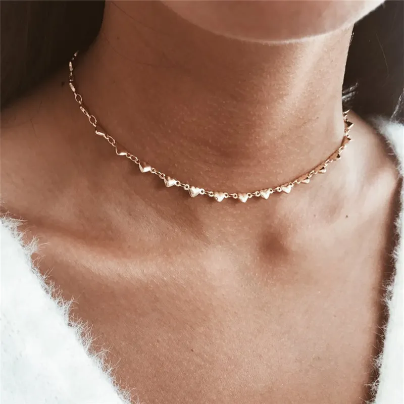 

manual Necklace Women Choker Gold silver heart Necklaces Boho Pendants Collier Femme Chain Collar gift wholesale