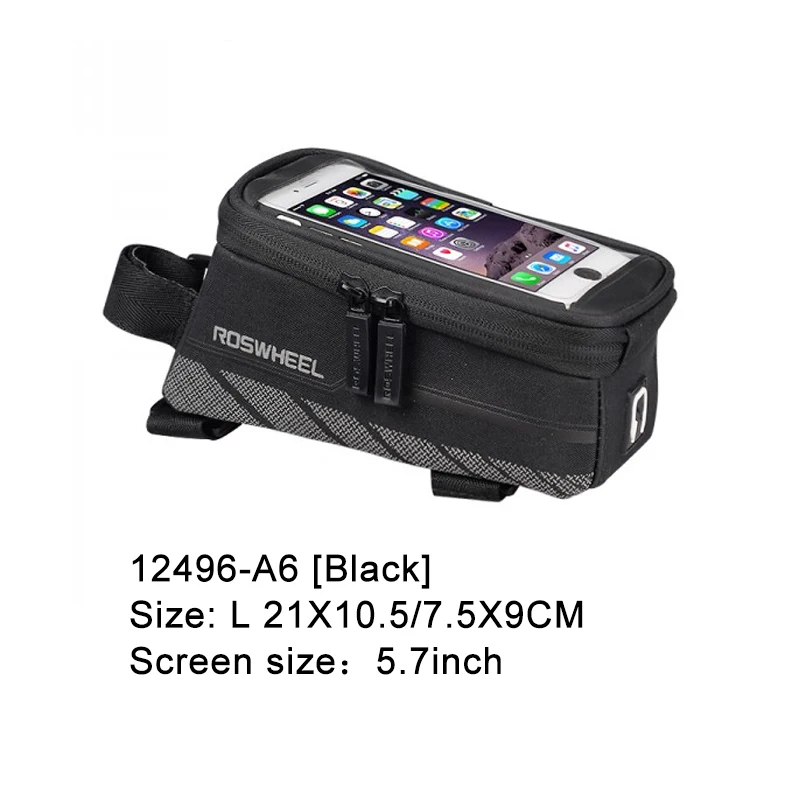 Top ROSWHEEL Bicycle Bags Frame Front Head Top Tube Waterproof Bike Bags&Double IPouch Cycling For 5.5-6.2 in Cell Phone Touch 3