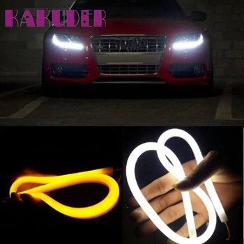 

New 2X 60CM Flexible Tube Guide Car LED Strip White DRL Amber Turn Signal Light DIY sep23