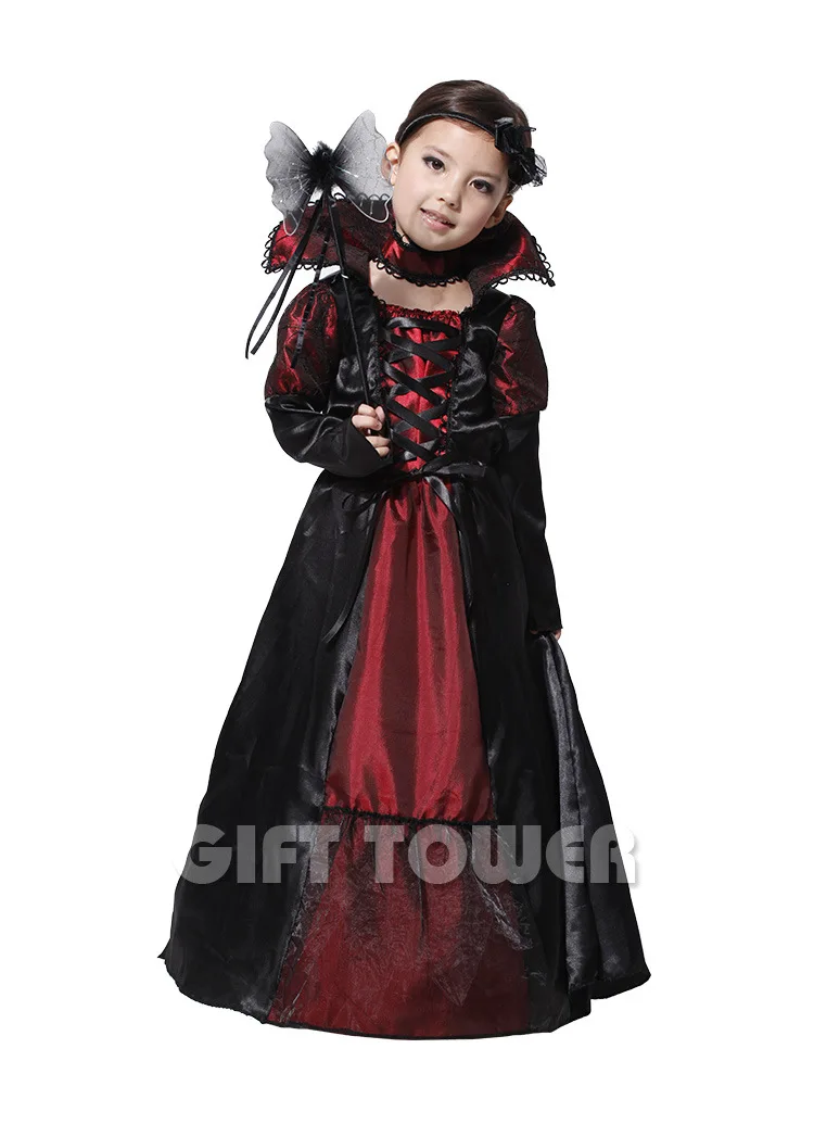 Evil Queen Costume Girl Black Vampire Princess Children Halloween