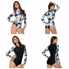 Женский защитный купальный костюм с длинными рукавами, купальный костюм с длинными рукавами, костюм для серфинга, Цельный купальник с высоким вырезом на молнии, купальный костюм