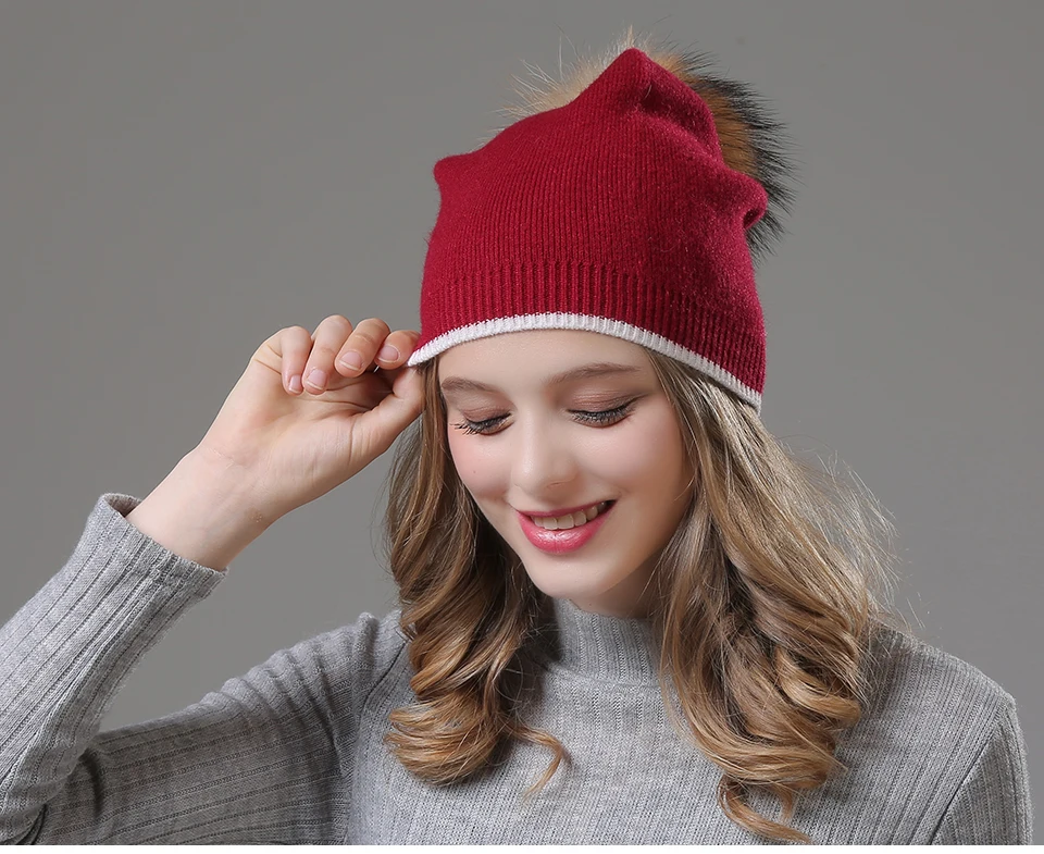 Winter Hats For Women Beanies Knitted Wool Pompon Beanies Female Real Raccoon Fur Pom Poms Hat For Girls 2018 (10)