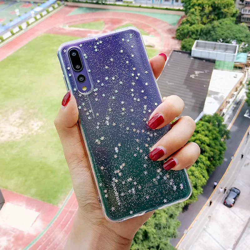 

Cute Clear Bling Star Case For Huawei p20 lite p20 pro p30 honor8x Soft Silicon Glitter Coque Cover For Huawei p20 lite pro Case