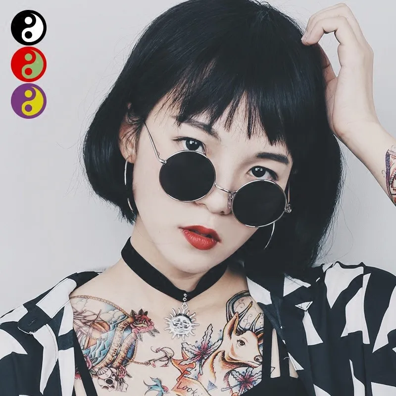 

unisex round sunglasses women 2018 trendy brand yellow purple red blue pinkgothic circle glasses vintage oculos de sol feminino