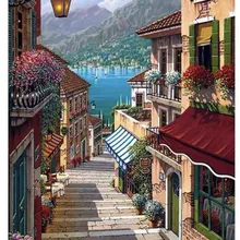 Пользовательские нити Живопись Городской пейзаж kerstkaarten lichtbak voor бриллиантовый рисунок Рождество карты значок с вышивкой в виде ромба