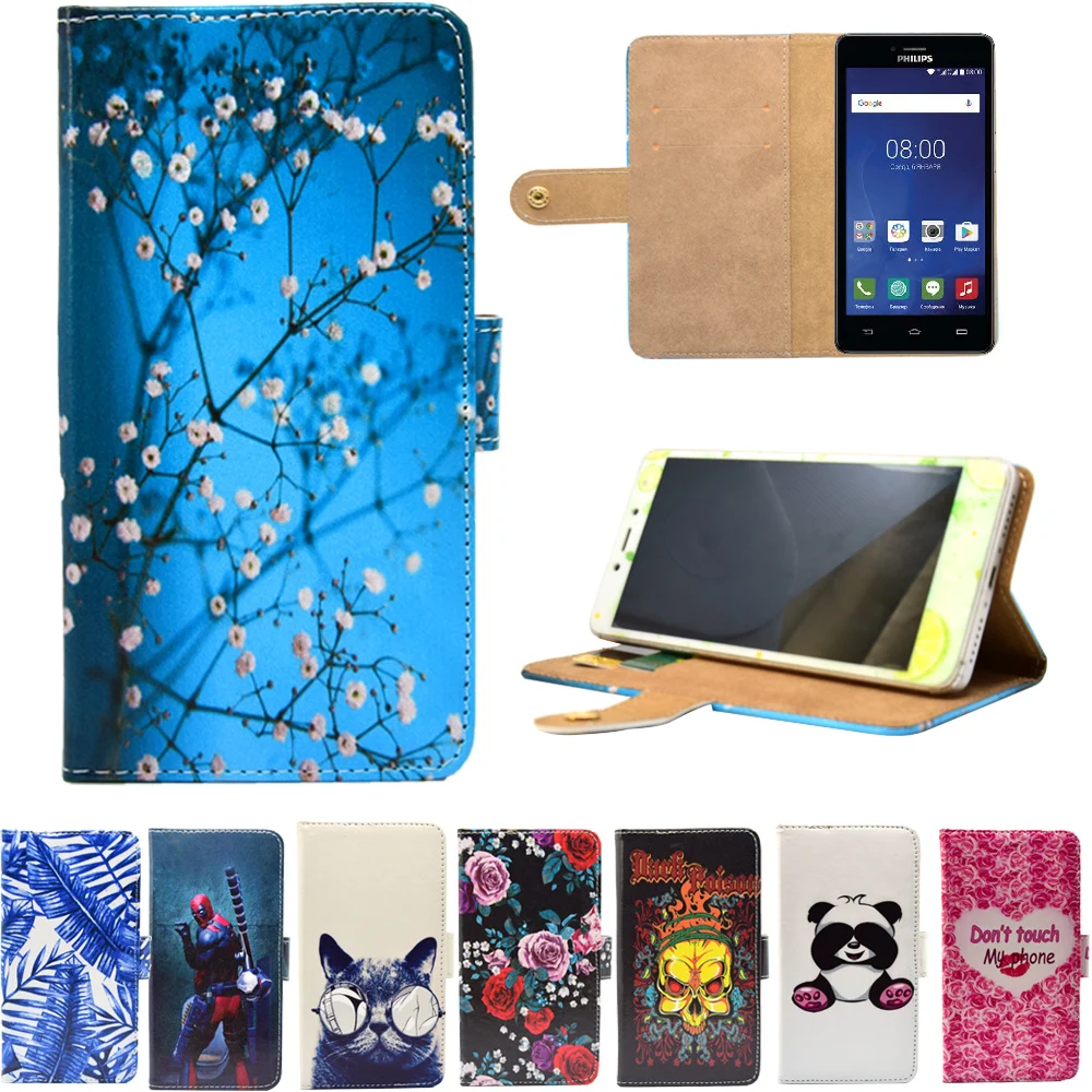 

New arrival PU Leather Phone Cases Cartoon Flip Wallet Stand Cover Case for Philips S326