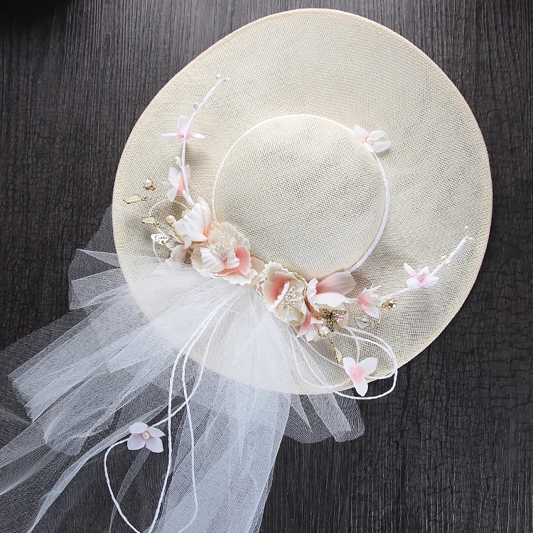 Свадебные тюлевые шляпы с сеткой, Белые Свадебные шляпы с цветочным рисунком, вуаль для невесты, Коктейльные свадебные аксессуары