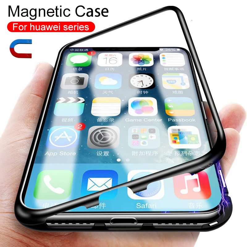 

Magnetic Adsorption Phone Case for huawei honor 8x 10 p20 lite pro p 20 8 x honor8x Coque Luxury Magnet Glass Cover cases Funda