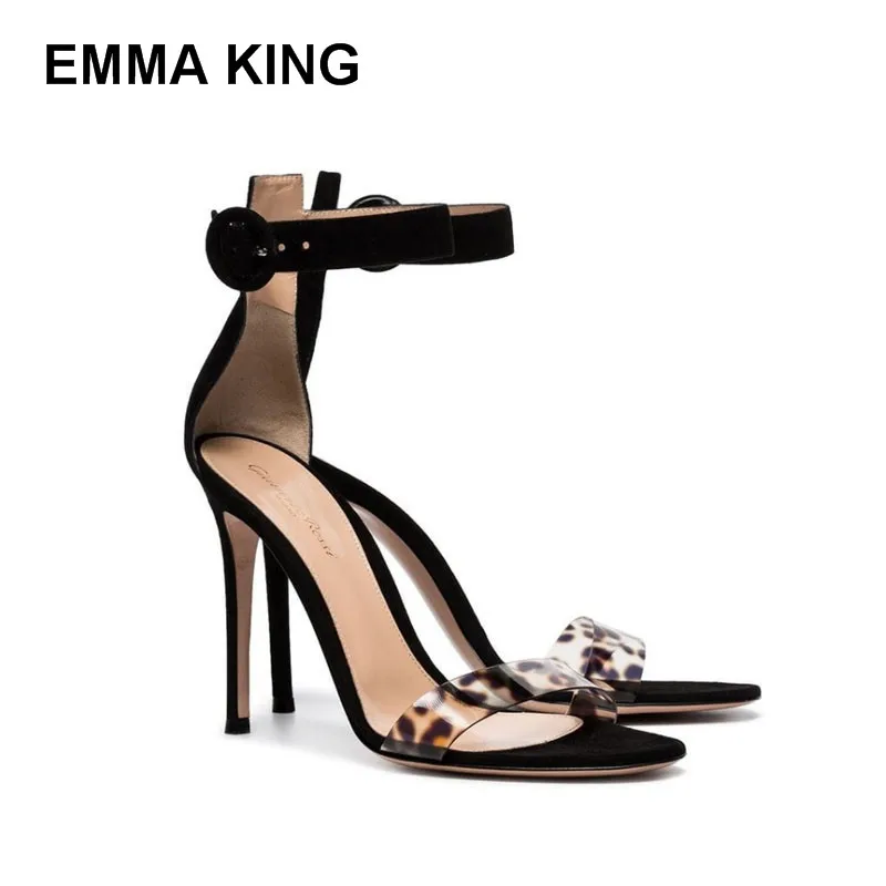 

EMMA KING 2019 New Women Sandals Leopard Print PVC Women High Heels Shoes Gold Sexy Women Pumps Fashion Wedding Shoes
