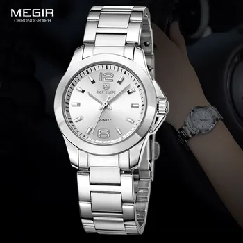 

MEGIR Women's Simple Round Dial Quartz Watches Stainless Steel Waterproof Wristwatch for woman MS5006