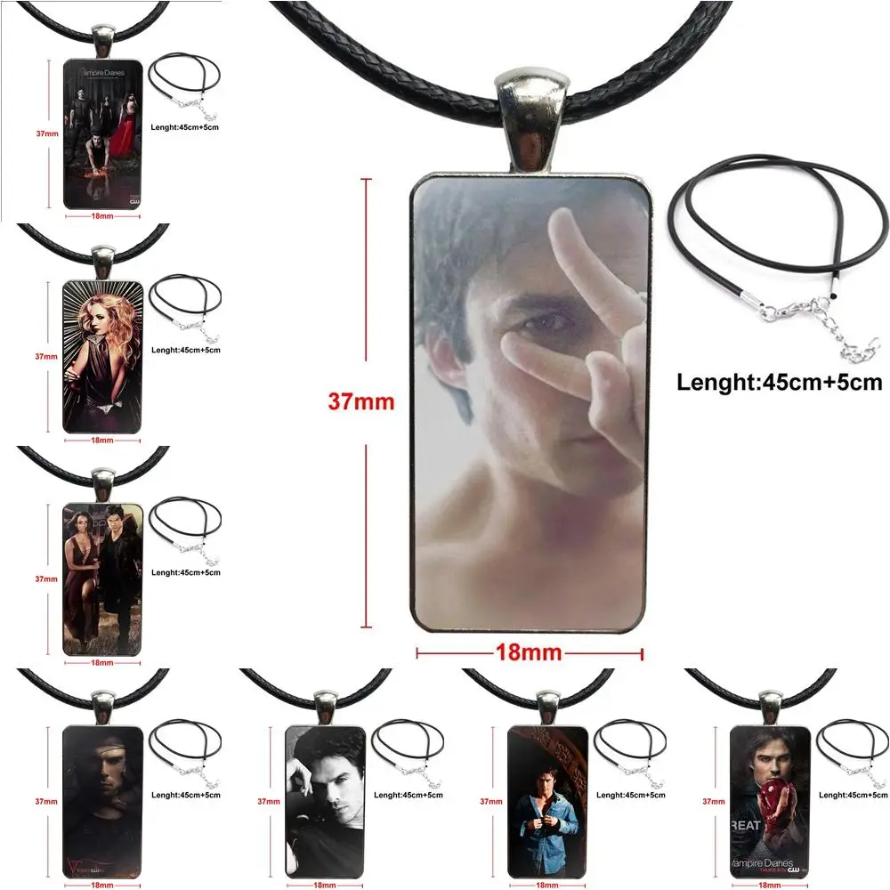 

The Vampire Diaries Ian Somerhalder Glass Cabochon Pendant Necklace Rectangle Fashion Necklace For Woman Vintage Statement